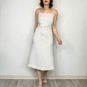 NWOT AVEC LES FILLES linen midi dress wraparound tie square neck 2801